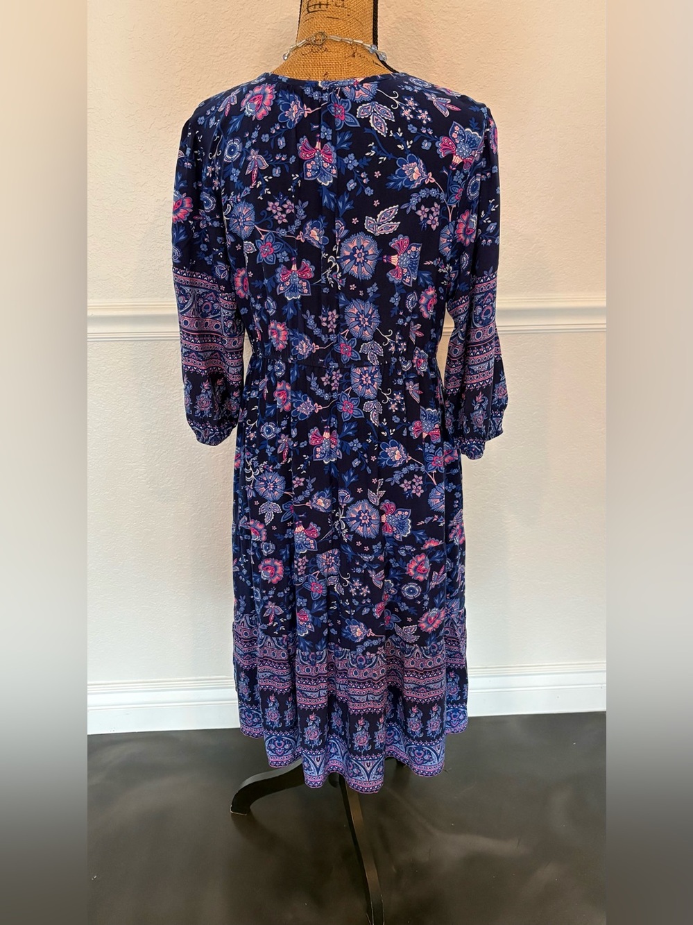 Soft Surroundings Jordana LP Dress Blue Floral Embroidered Sequined Large Petite - Picture 13 of 13